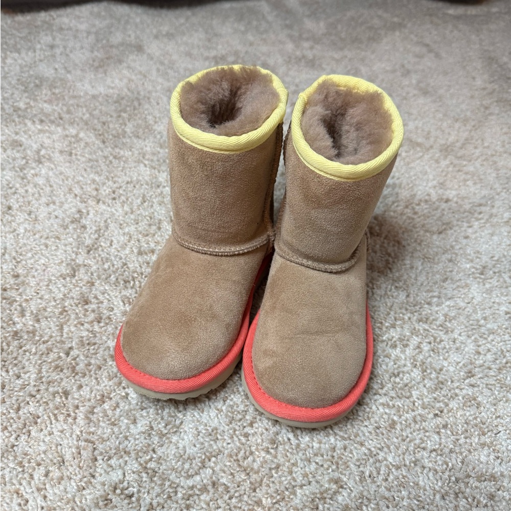 New UGG Kids Boots in Tan and Yellow with Red Sole